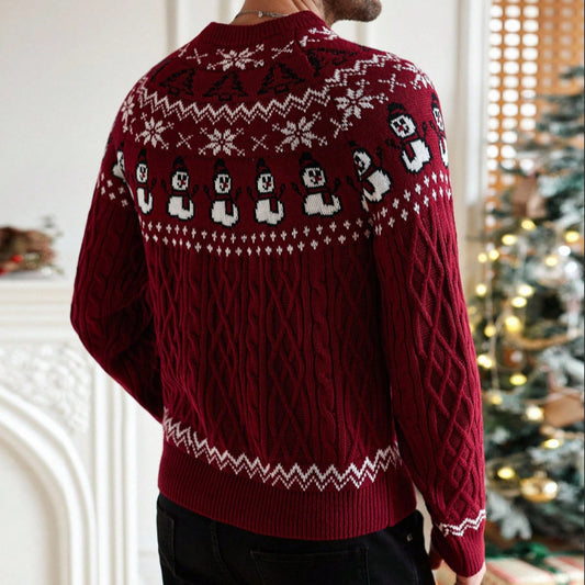 Christmas Retro Round-neck Cable Knit Sweater