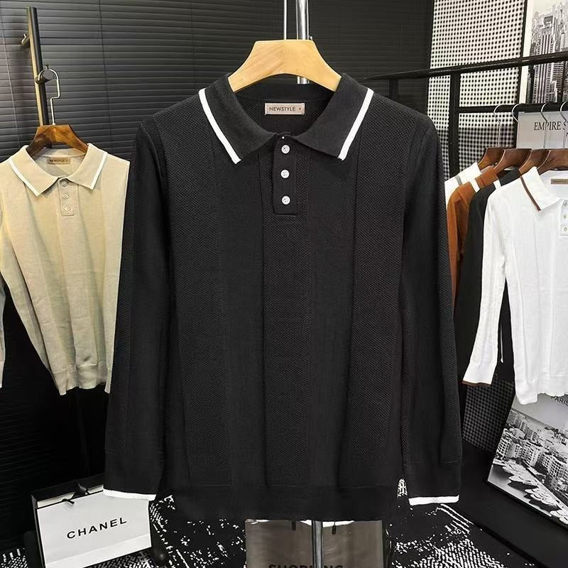 POLO Shirt Collar Color-blocking Long Sleeve Knit Sweater